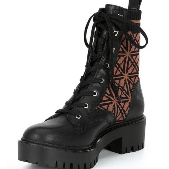 Antonio Melani Womens Black Brown Dempsey Leather Fabric Lace Up Combat Boots 6M - Picture 2 of 11